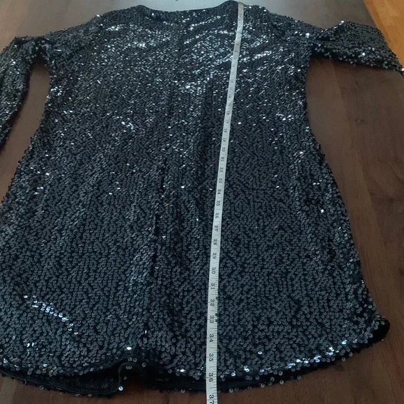 NWT, Minimalist Black/Blue Sequinned Party Dress with detachable belt, US 10 - Picture 10 of 12